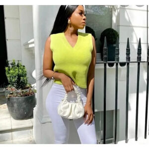 Zara Ribbed Knit Sleeveless Sweater  Vest Lime Green Blogger Size Small